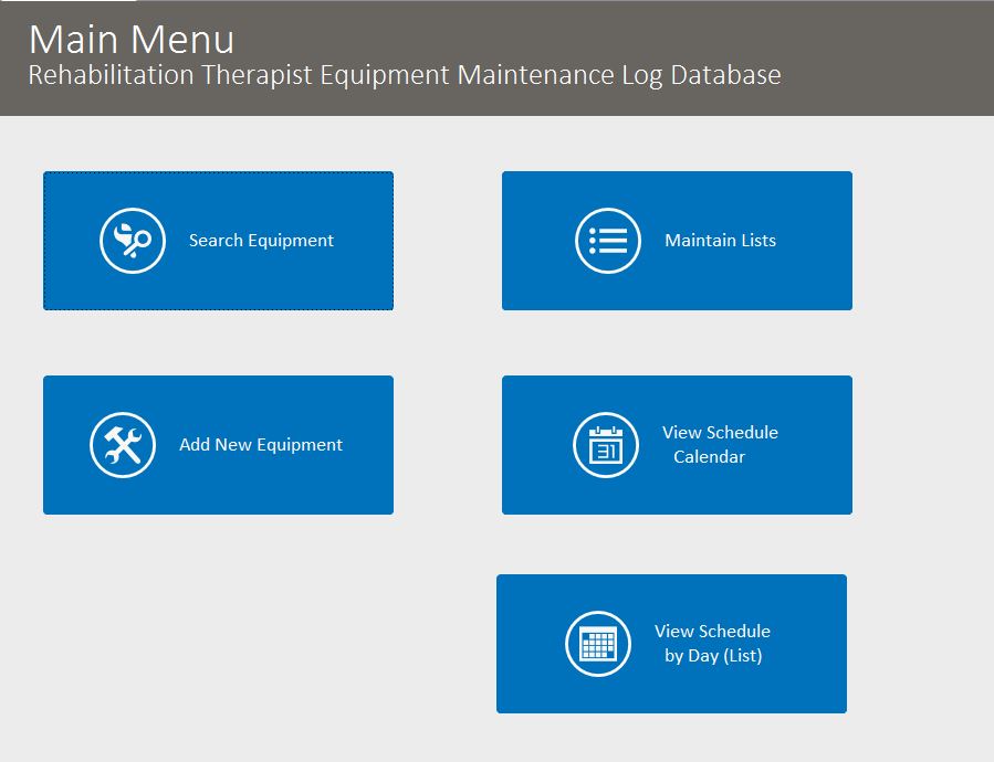 Rehabilitation Therapist Equipment Maintenance Log Tracking Database Template